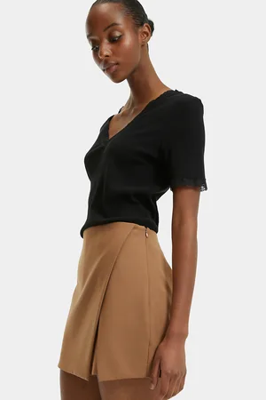 La Redoute V-Neck T-Shirt with Lace Panels and Short Sleeves
