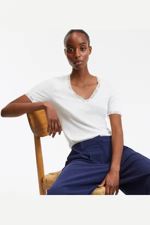 La Redoute V-Neck T-Shirt with Lace Panels and Short Sleeves