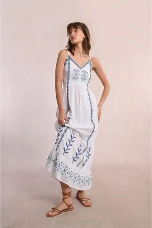 Molly Bracken Embroidered Long Dress with Straps