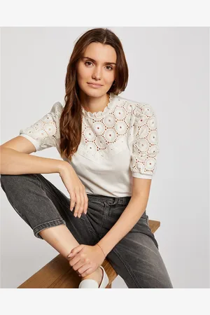 Morgan Embroidered Cotton T-Shirt with Short Puff Sleeves