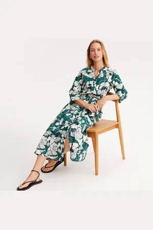 ANNE WEYBURN Printed Flared Dress, Long, 3/4 Length Sleeves