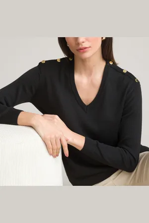 ANNE WEYBURN Wool Blend Jumper in Fine Knit with V-Neck