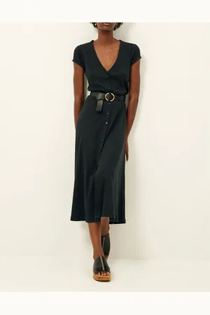 Sessun Nea Cotton Midi Dress with V-Neck and Short Sleeves