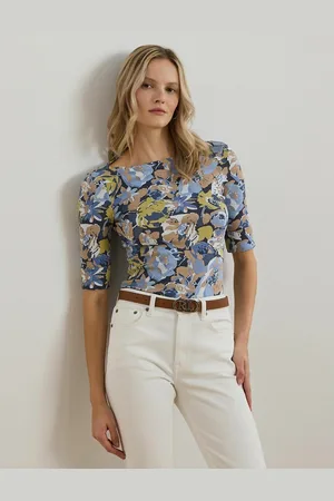 Ralph Lauren Printed Boat Neck T-Shirt with 3/4 Length Sleeves