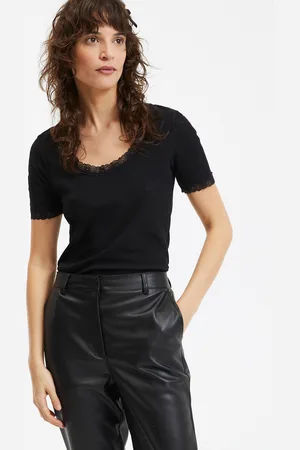 La Redoute Crew Neck T-Shirt with Lace Details and Short Sleeves