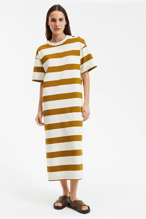 La Redoute Striped Maxi Dress with Shoulder Buttons, Short Sleeves