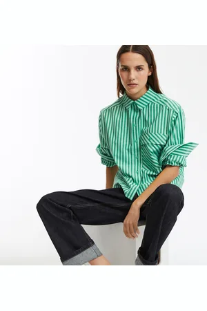 La Redoute Striped Short Shirt with Long Sleeves, Loose Fit