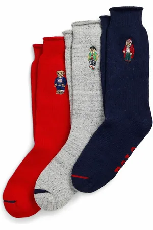 Ralph Lauren Gift Set of 3 Pairs of Polo Bear Socks in Cotton