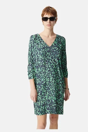 IKKS Fluid Printed Shift Dress, V-Neck, 3/4 Length Sleeves