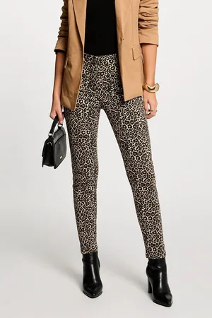 Morgan Animal Print Low-Rise Slim Fit Trousers
