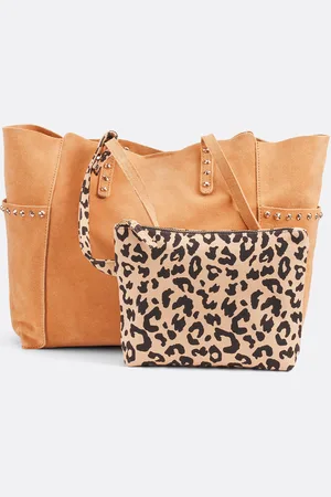 La Redoute Suede Tote Bag with Leopard Print Pouch
