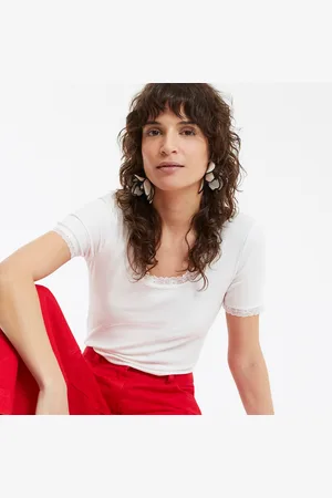La Redoute Crew Neck T-Shirt with Lace Details and Short Sleeves