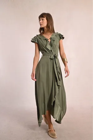 Molly Bracken Wrapover Maxi Dress with Short Sleeves