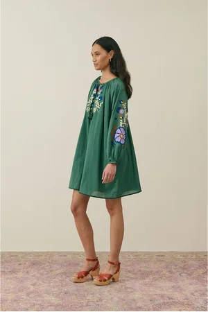 Louise Misha Janice Full Mini Dress with Embroidery and Long Sleeves