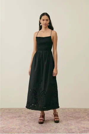 Louise Misha Giselle Embroidered Maxi Dress with Shoestring Straps