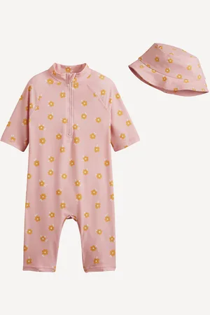 La Redoute 1 Piece Swimming Costume with Floral Print and Hat