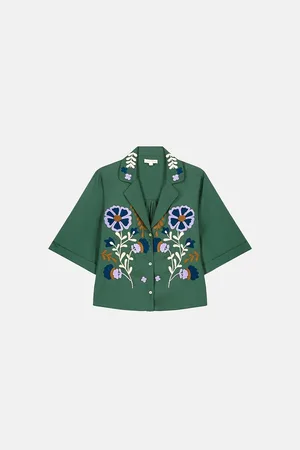 Louise Misha Emile Embroidered Shirt with Short Sleeves