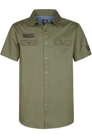 Petrol Industries Plain Cotton Shirt with Short Sleeves
