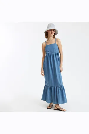 La Redoute Flared Denim Maxi Dress with Thin Straps