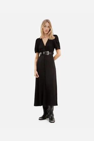 The Kooples V-Neck Midi Dress with Jacquard Polka and Short Sleeves