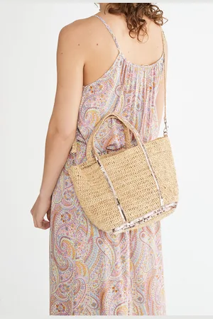 Vanessa Bruno Raffia Small Tote Bag with Sequin Trim