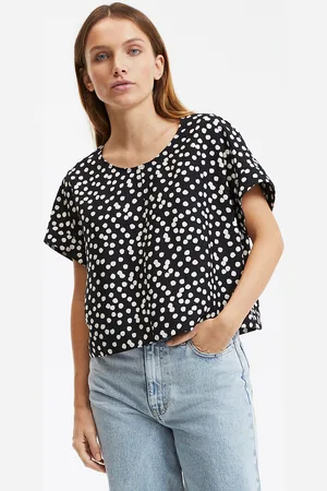 La Redoute Polka Dot Crop Top with Crew Neck and Short Sleeves