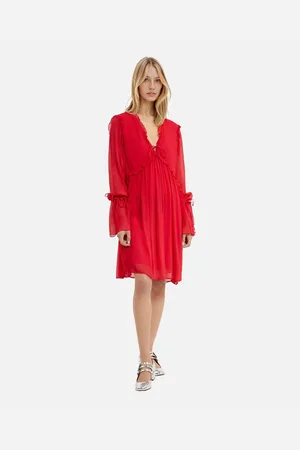 The Kooples Mini V-Neck Flared Dress with Ruffles and Long Sleeves