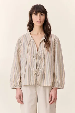 Leon & Harper Carsa Striped Blouse with Long Sleeves and Tie Fastening