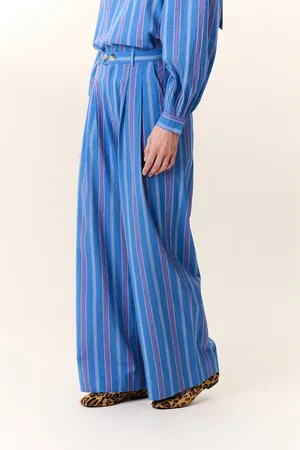 Leon & Harper Wide Leg Trousers with Stripes and Pleats, Pamy