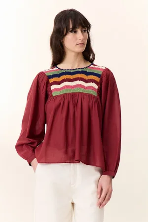 Leon & Harper Criq Oversize Blouse with Crochet Knit Bib Front