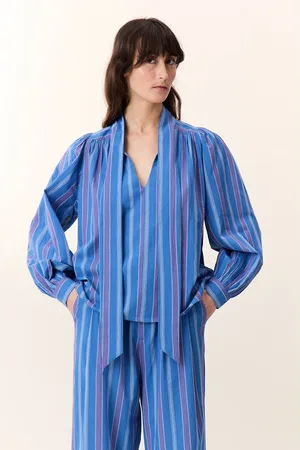 Leon & Harper Cilian Striped Blouse with Pussy Bow Collar
