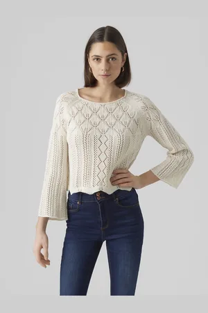 VERO MODA Embroidered Jumper with Round-Neck and Long Sleeves