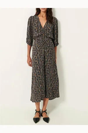 Sessun V-Neck Midi Dress, Gathered and Printed, Nylia