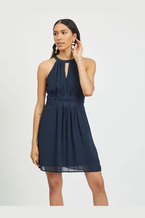 VILA Short Sleeveless Dress with Embroidered Waistband
