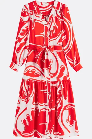 Suncoo Flowy V-Neck Printed Dress with Belt, CINDIA