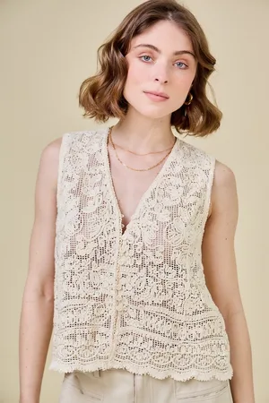 See u soon Buttoned Lace Tank Top