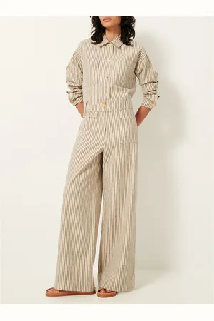 Sessun Manhatti Striped Trousers in Linen/Cotton with Wide Leg
