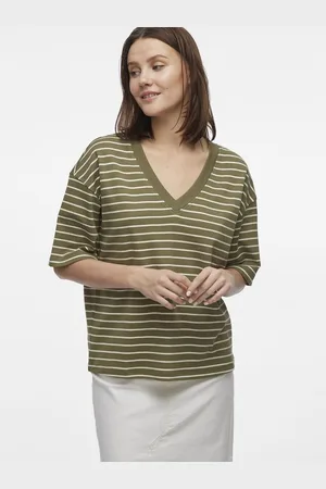 VILA Striped V-Neck T-Shirt