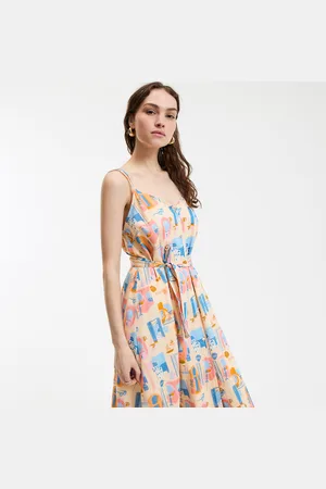 La Redoute Printed Flared Maxi Dress with Shoestring Straps