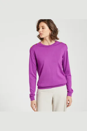ANNE WEYBURN Wool Blend Jumper in Fine Knit with Crew Neck