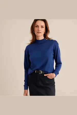 ANNE WEYBURN Wool Blend Jumper in Fine Knit with High Neck