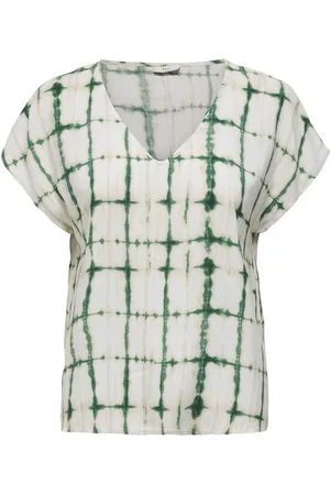 JDY Floral/Leaf Print Blouse with V-Neck and Short Sleeves