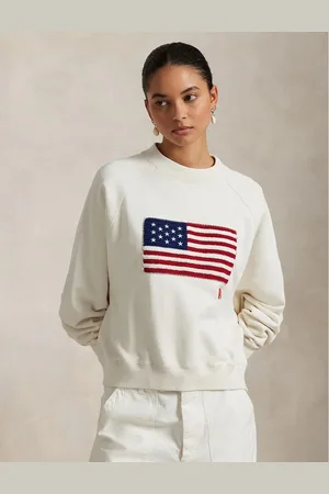 Ralph Lauren USA Embroidered Flag Sweatshirt with Crew Neck and Long Sleeves