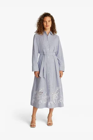 Tommy Hilfiger Embroidered Maxi Dress with Tie Waist