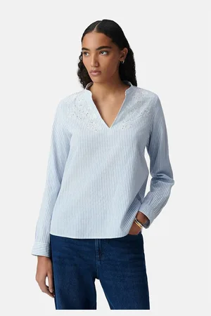 IKKS Striped V-Neck Blouse with Long Sleeves and Embroidery