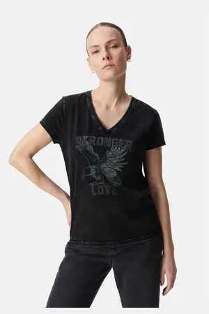 IKKS Printed T-Shirt with V-Neck Slogan, Short Sleeves