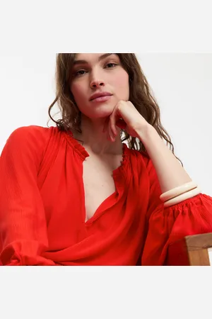 La Redoute Crepon V-Neck Blouse with 3/4 Length Sleeves