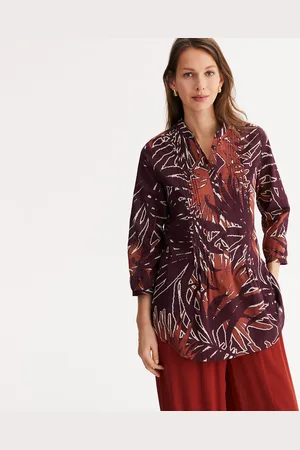 ANNE WEYBURN Printed Round-Neck Tunic, 3/4-Length Sleeves