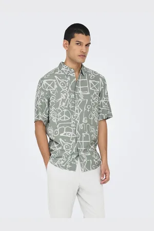 Only & Sons Printed Short Sleeve Shirt in Viscose and Linen
