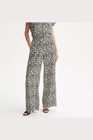ANNE WEYBURN Floral Wide Leg Trousers with High Waist
